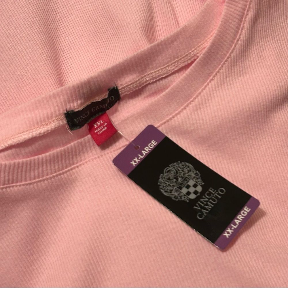 VINCE CAMUTO NWT Women's Pink Peony Short Puff Sleeve Ribbed Top XXL - Picture 13 of 14
